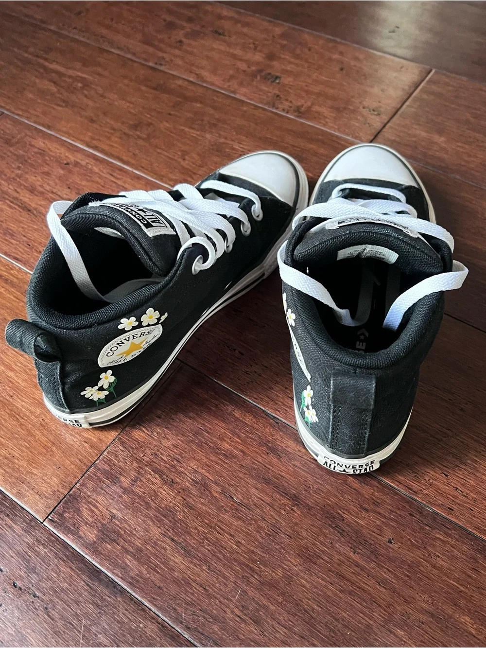 Converse Kids Black Canvas Sneakers with White Daisy Detail